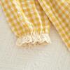 Girls' Autumn Plaid Dress with Lace Collar and Long Sleeves - Yellow and White.
