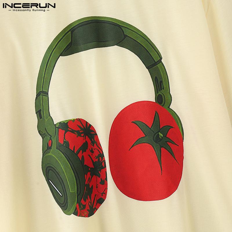 INCERUN Men Round Neck Short Sleeve 3D Print Stitching Casual Loose T-shirts