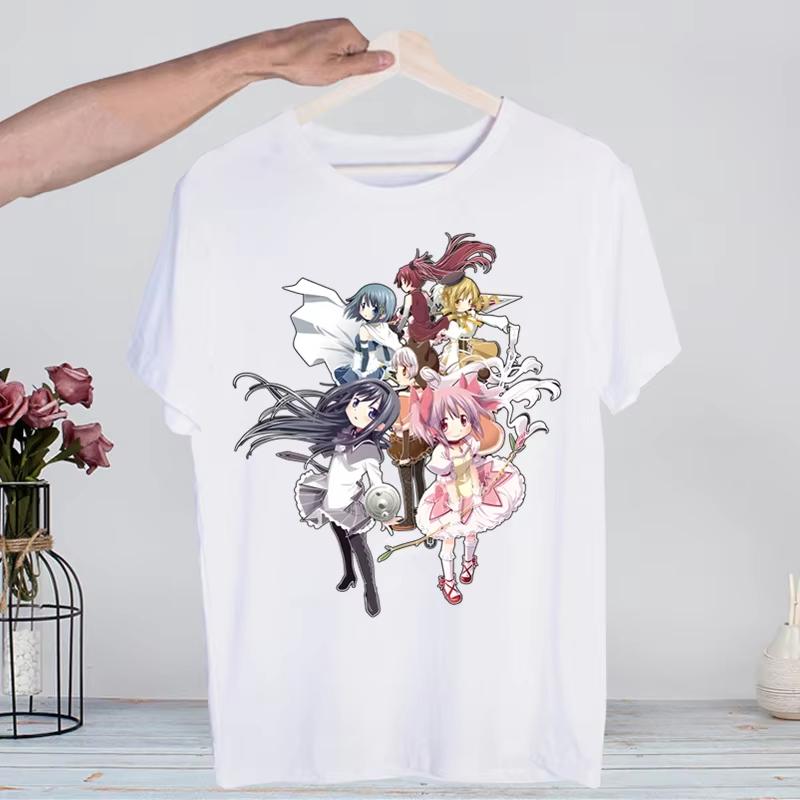 Puella Magi Madoka Magica Tshirt Unisex Retro Washed Vintage Anime Graphic Print Harajuku Streetwear Hip Hop Cotton Short Sleeve