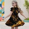 Girls Galaxy Printed Round Neck Flutter Sleeve A Line Flared Dress