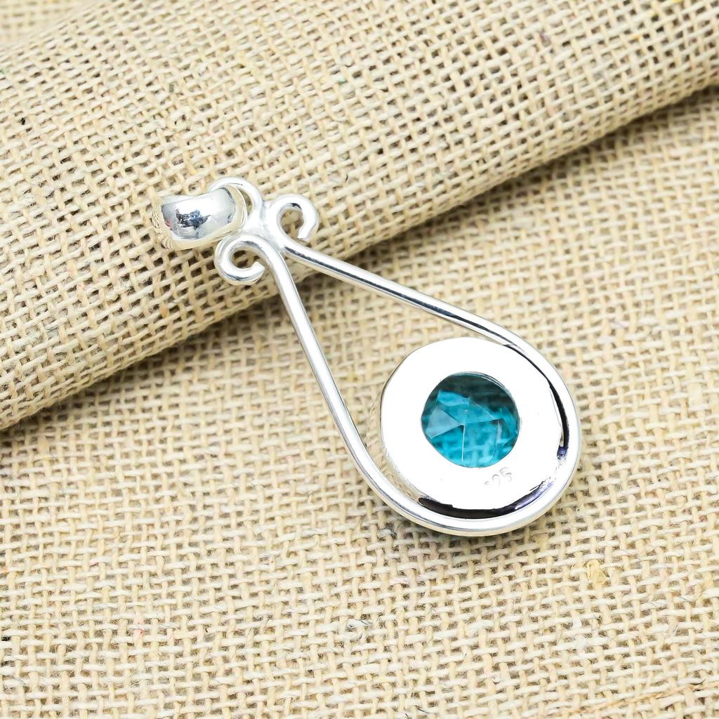 Blue Topaz Gemstone Handmade 925 Sterling Silver Jewelry Pendant For Engagement Gift