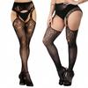 Freeauce 5Xxxl Plus Size Woman'S Stockings Fishnet Tights Sexy Large Mesh Hollow Out Pantyhose Garter Belt Night Club Party Wear