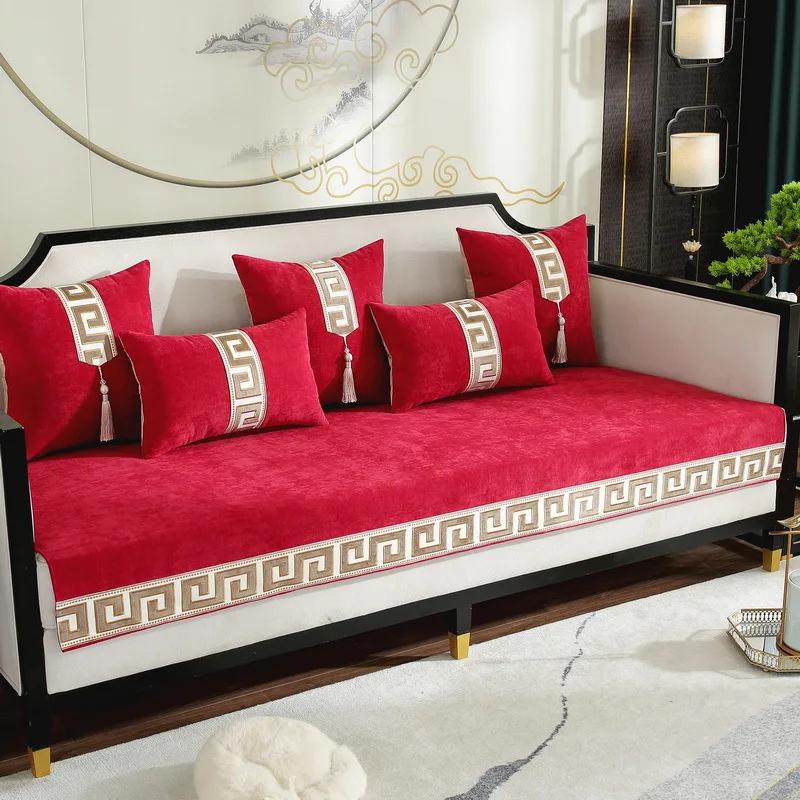 Classical Thicken Chenille Sofa Cover  Modern Soft Anti-slip Sectional Sofa Towel Luxury Solid Color Couch Covers Gray Cushions