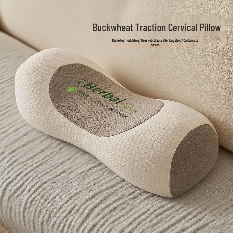 All-Cotton Cylindrical Buckwheat Pillow for Cervical Support and Adult Sleep Aid with Mugwort.