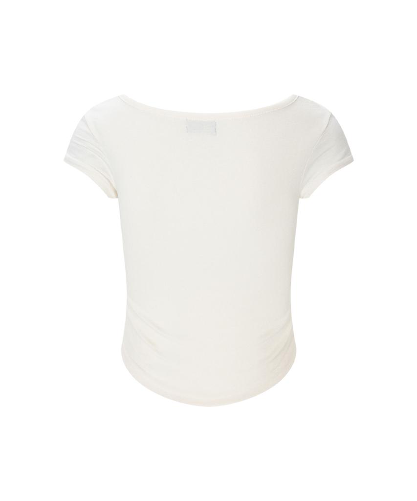 Peullijeunopallou Vera Lace Shirring Short Sleeve Top (Ivory)
