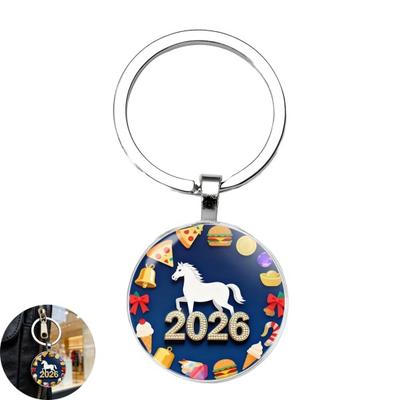 Pferdejahr Schlüsselanhänger 2026 Tierkreiszeichen Design Kompakter Glücksbringer Schlüsselanhänger Anhänger mit Glöckchen Metallrahmen Feiertagsdekoration
