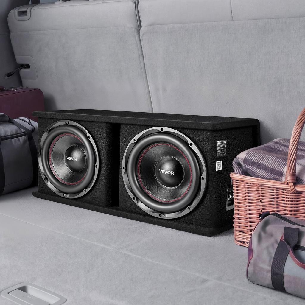 Subwoofer Bass Package, 305mm, 1200W RMS, Dual Car Audio Subwoofer and Amp Package, with Loaded Enclosure, Separate Amplifier, and Wiring Kit, for