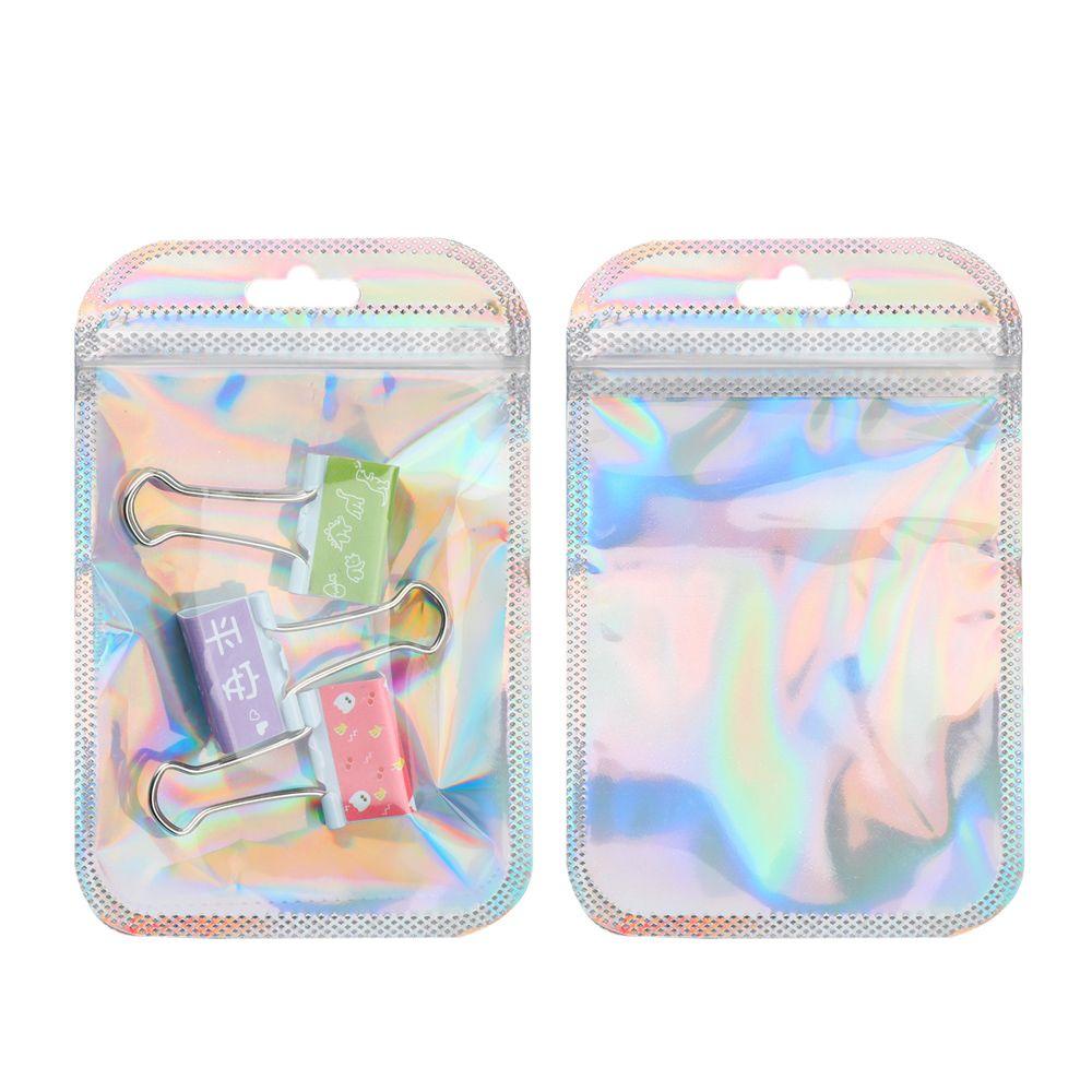 50pcs Laser Packaging Bags Resealable OPP Bags Cosmetic Bag One Side Clear Holographic Mini Aluminum Foil Zip Lock Bags Thick