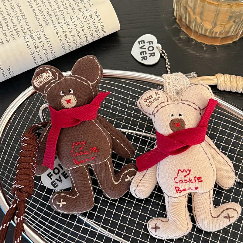 Korean Cartoon Fabric Scarf Bear Keychain Cute Little Bear Keyring Car Key Holder  Versatile Bag Pendant Couple Gifts