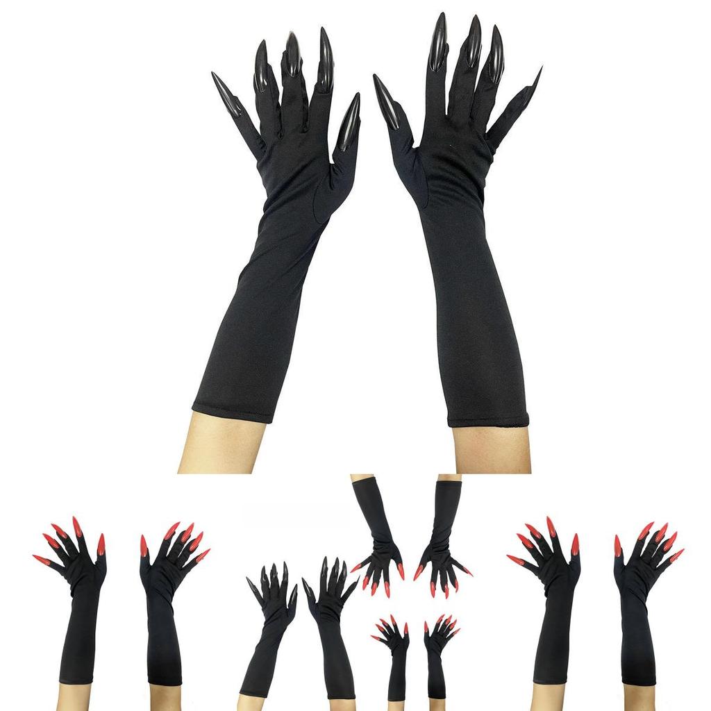 Halloween Lange Vampirklauen-Handschuhe mit falschen Nägeln für Cosplay-Kostümparty