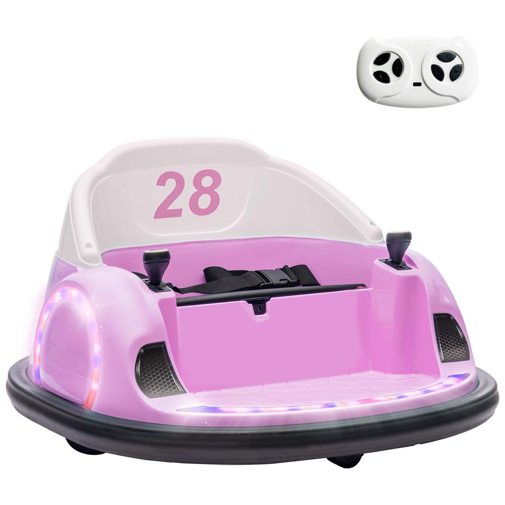 360 Degrees Rotation Kids Bumper Car, 12V Waltz Car with Remote Control, Dual Joystick, Music, Lights, Pink