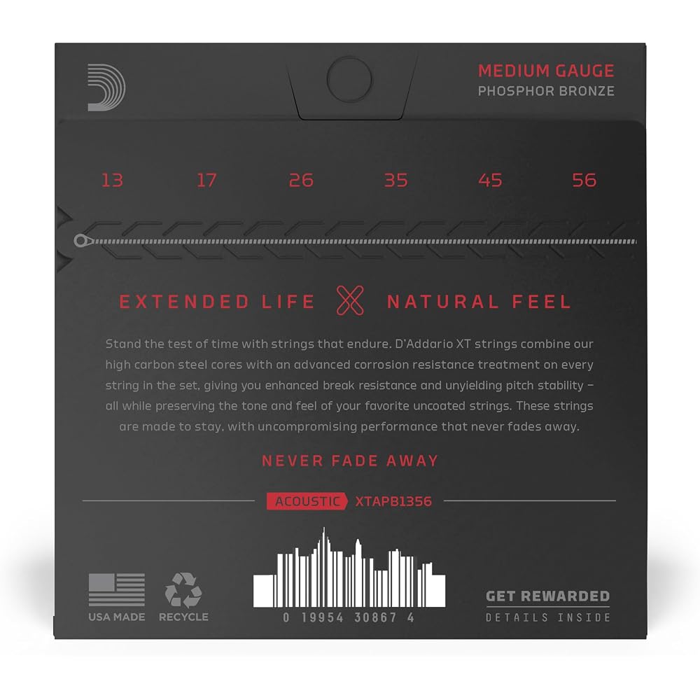 D'Addario Daddario Acoustic Guitar Strings XT Coated Strings Phosphor Bronze Medium .013-.056 XTA...