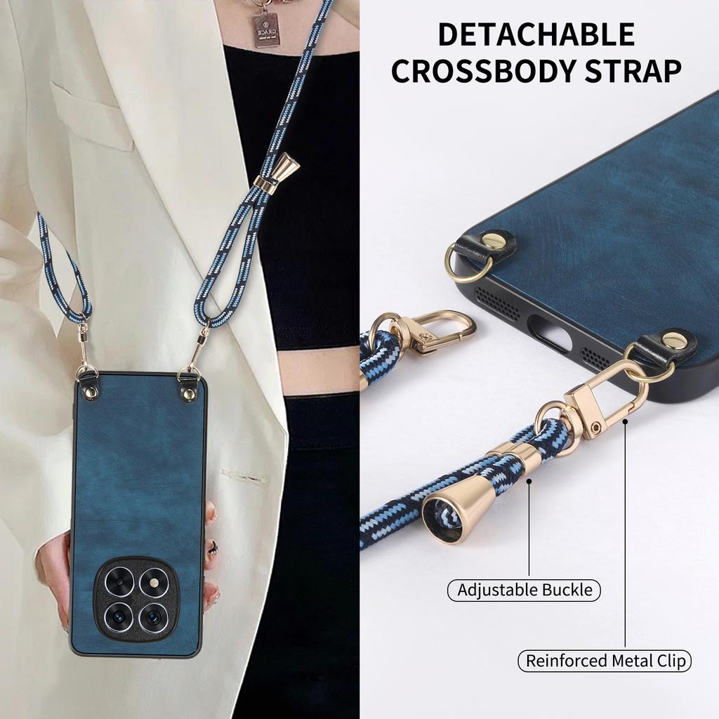 For Xiaomi Redmi Note 14 Pro 5G/Poco X7 5G Case Retro Texture Leather Coated PC+TPU Phone Cover with Hanging Rope