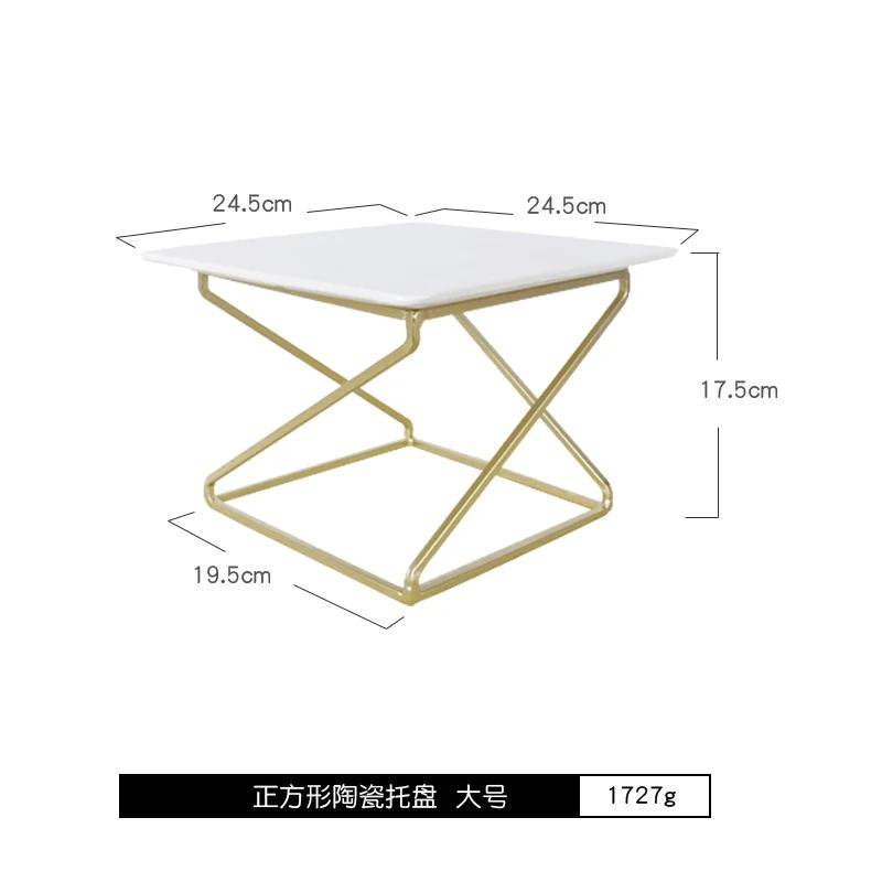 European Style White Ceramics Cake Pan Banquet Golden Metal Display Stand Rectangular Dessert Sushi Plate Decoration Cake Stand