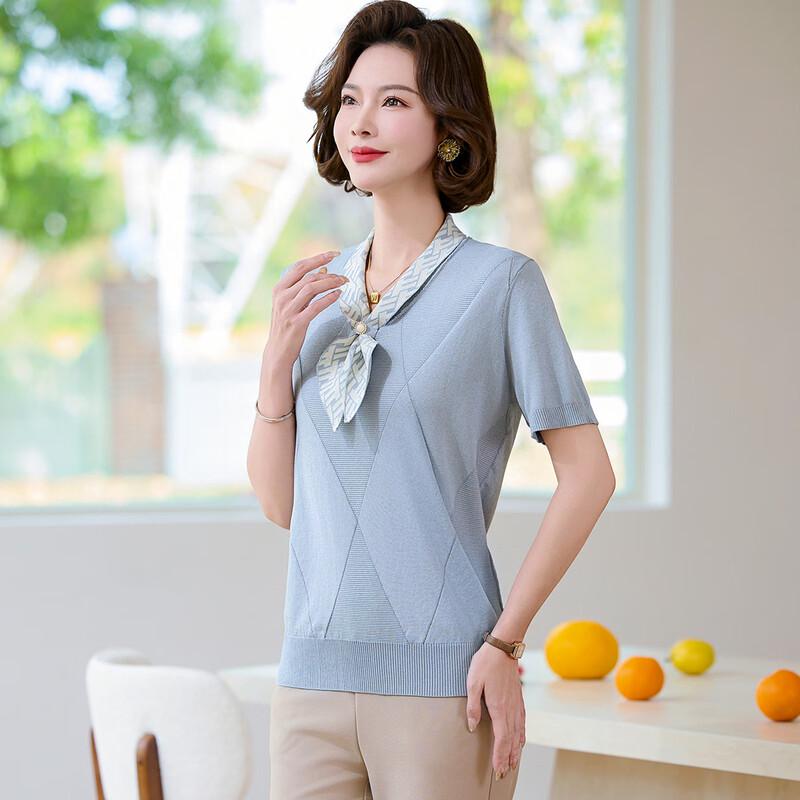 Wo Xue Damenmode Mittleren Alters Eisseide Kurzarm T-Shirt