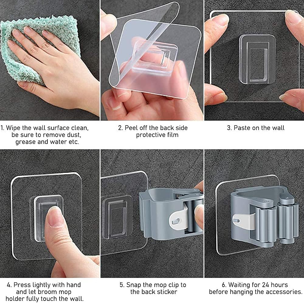 4Pcs Self Adhesive Mop Holder Broom Holder Wall Mounted White Mop  Holder No Drill Wall Mounted Organizer Clip Wall Mount Broom Clips Broom Clips