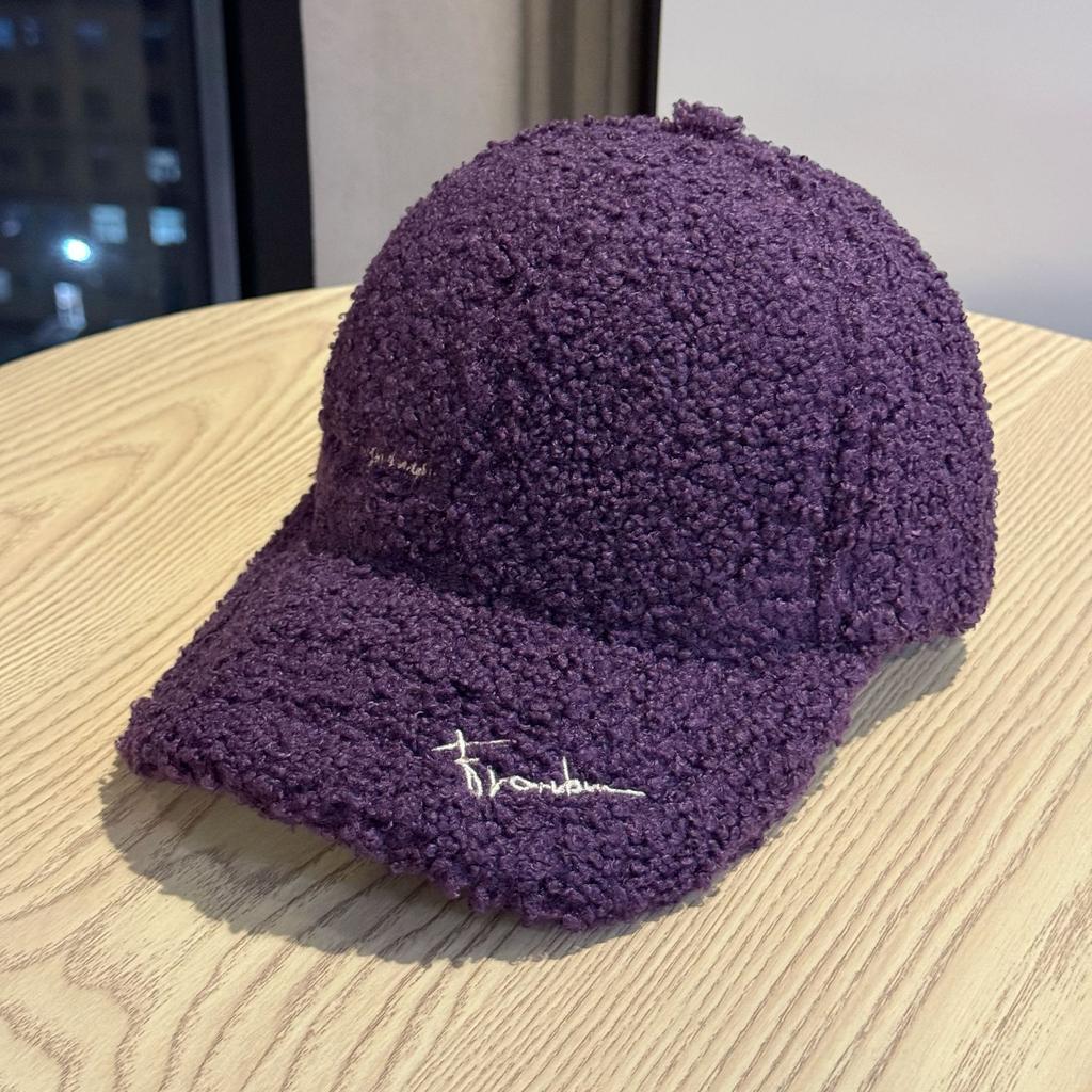New Wide Brimmed Lambswool Baseball Hat for Women Korean Version Autumn and Winter Warm Face Showing Small Plush Fashionable Versatile Peaked Cap