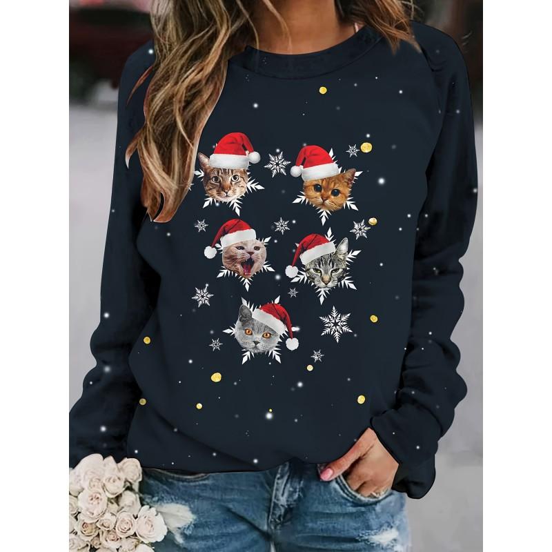 Womens Round Neck Pullover Sweatshirt With 3D Christmas Tree Print Casual Comfort Fit 2025