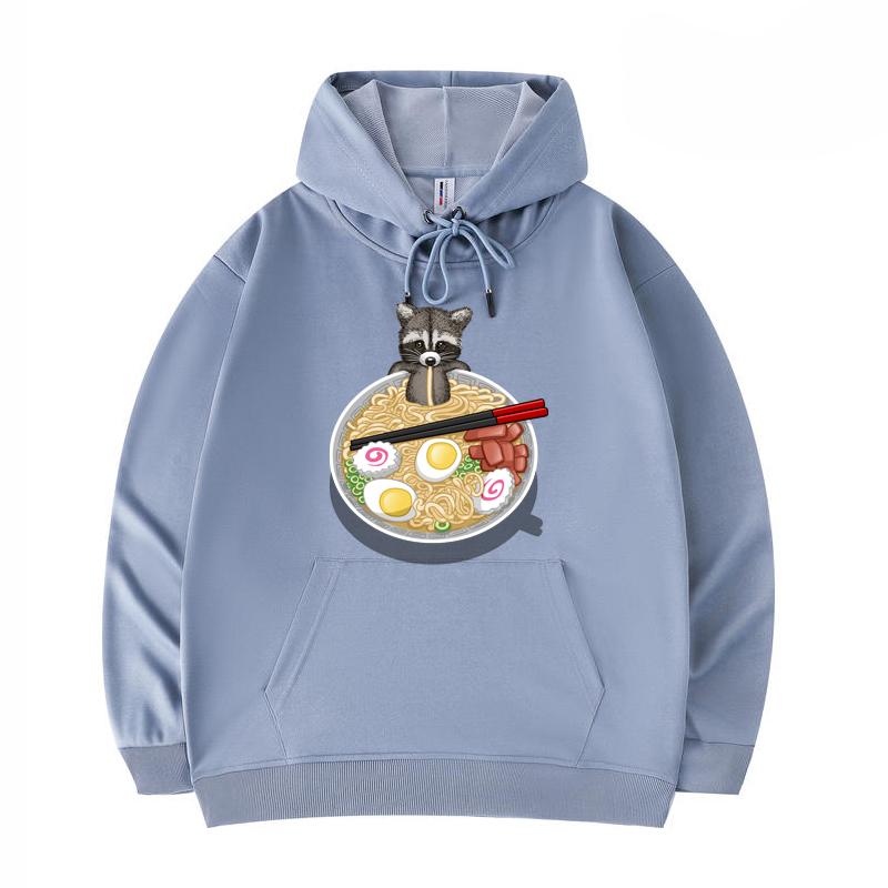 

Мужские толстовки с принтом енота рамэна, забавные толстовки в стиле Харадзюку из саржи с имитацией хлопка