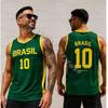Sommer Mænd GUL BRASIL 10 Print Stribe Rund Hals Afslappet Tanktop Basketball Trøje Vest Kæreste Stil Sport Basketball Vest