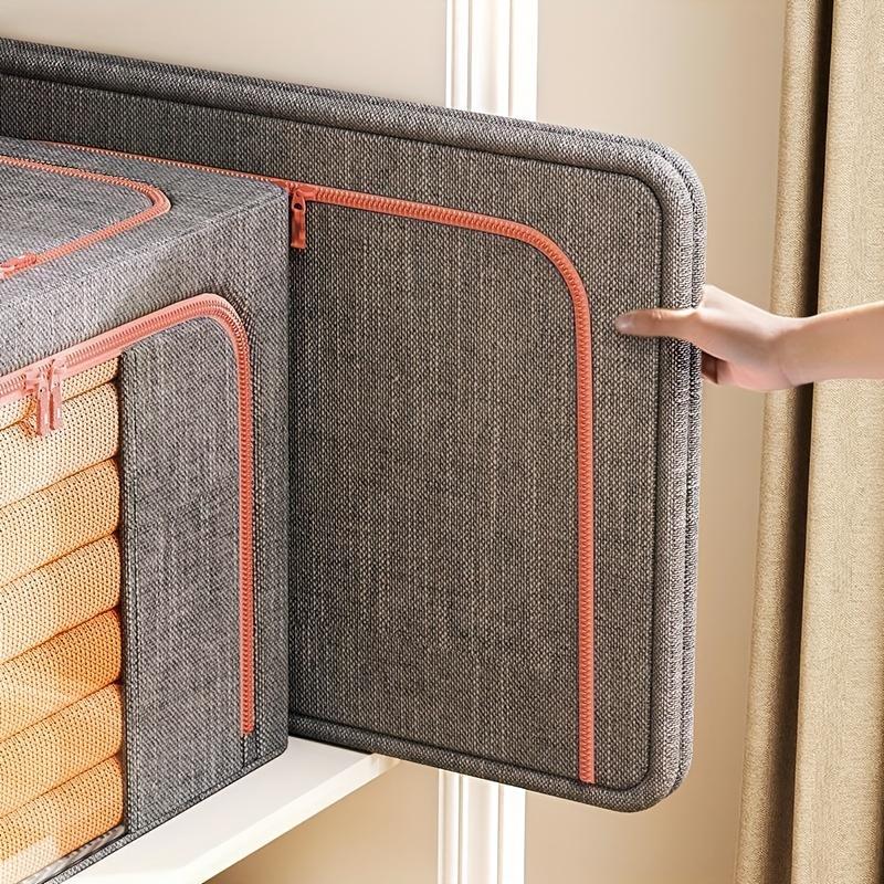 Oxford Fabric Clothing Storage Box with Steel Frame Folding Bag Clear Window Zipper for Clothes Bed Sheets Blanket with Handles