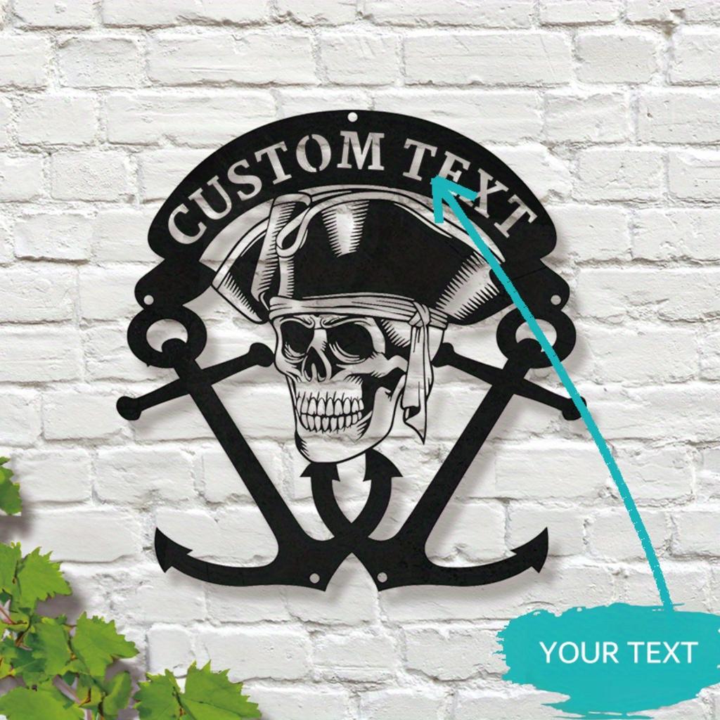 Custom Pirate Skull Anchor Metal Wall Art, Nautical Home Decor Personalized Family Sign
