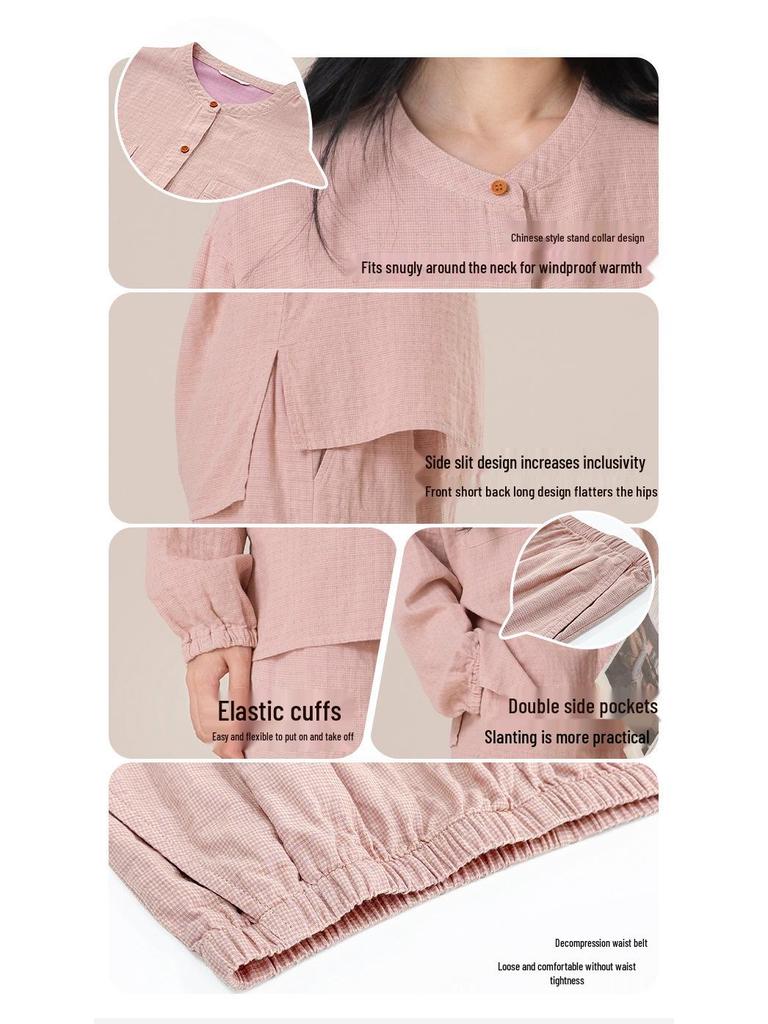 Women's Spring & Autumn Stand-Up Collar Cotton Gauze Pajama Set - Long-Sleeve Cardigan Couple Homewear