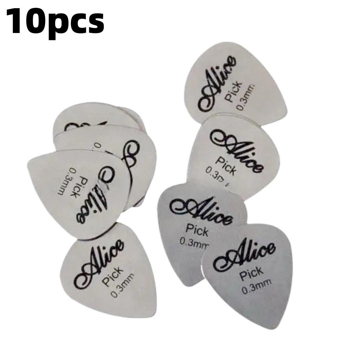 Alice 10Pcs Metal Guitar Pick 0.3mm Thin Durable Silver Color Professional Bass Ukelele Guitar Picks Guitar Amplifier Bass Guita