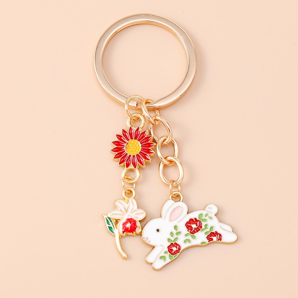 Pretty Flower Wreath Keychain Women Girls Cat Rabbit Butterfly Key Ring Pendants for Handbag Decor DIY Key Chain Jewelry Gifts