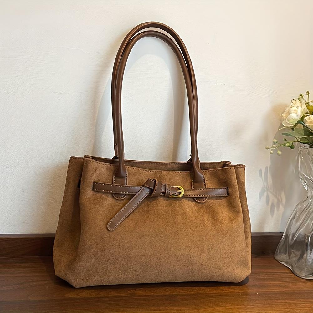 Women's small handbag, casual, large capacity, new retro style, faux suede, women's shoulder bag, commuting, work, tote bag