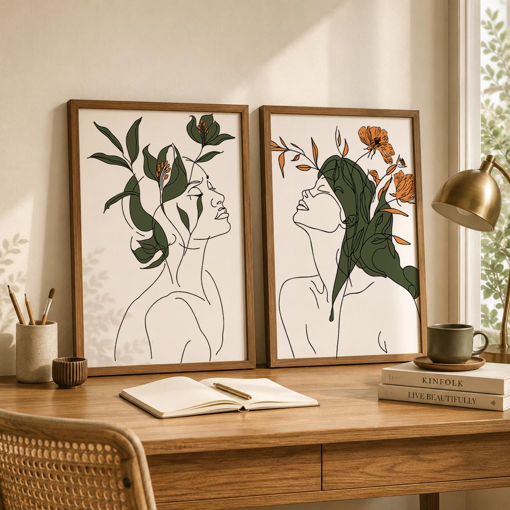 Abstract Wall Art Botanical Line Flower Woman Figure Canvas Painting Modern Style Poster Prints Bedroom Living Room Wall Decor