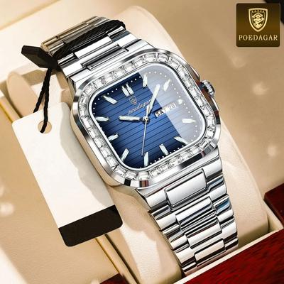 Diamond Quartz Watch For Men Steel Strap Date Calendar Luminous Waterproof Dial Elegant Luxury Man Wristwatches