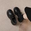 2025 Herbst Retro Schwarz Damen Square Toe Schnürschuhe Dicke Sohle Höhenverstärkend Britischer Stil Kleine Lederschuhe