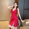 Women's spring summer ice silk suspender nightdress lace lace sexy pajamas two-piece set thin loose loungewear