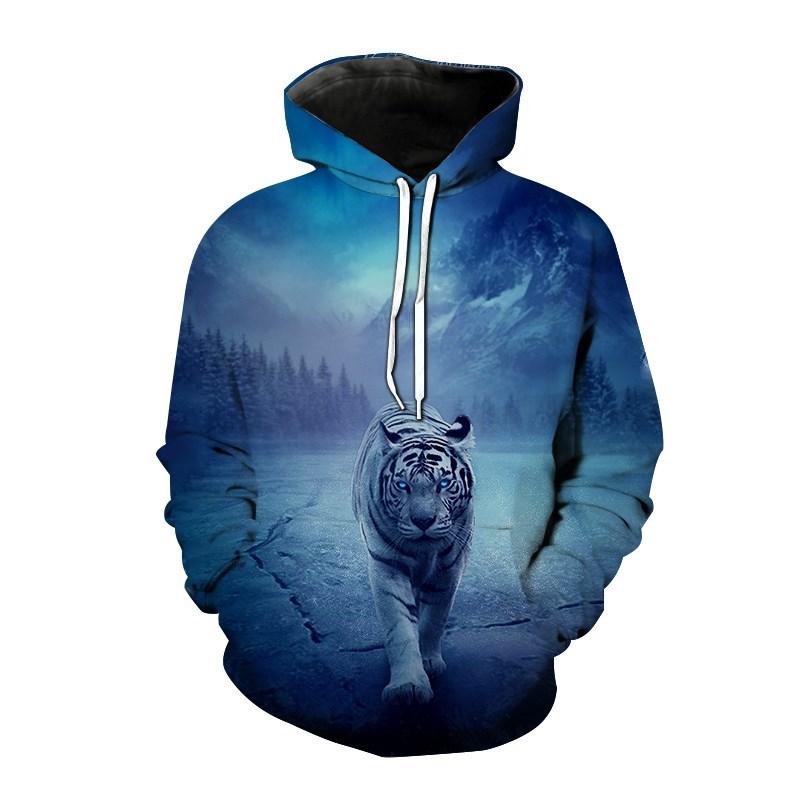 Yeni moda Erkek kaplan desenli Sweatshirt 3D Baskılı cepli Bol Uzun Kollu Kapüşonlu Giyim