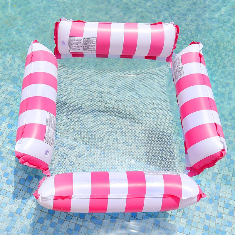 Inflatable Four-Tube Mesh Lounge Chair: Striped Hammock-Style Floating Bed for Water Recreation