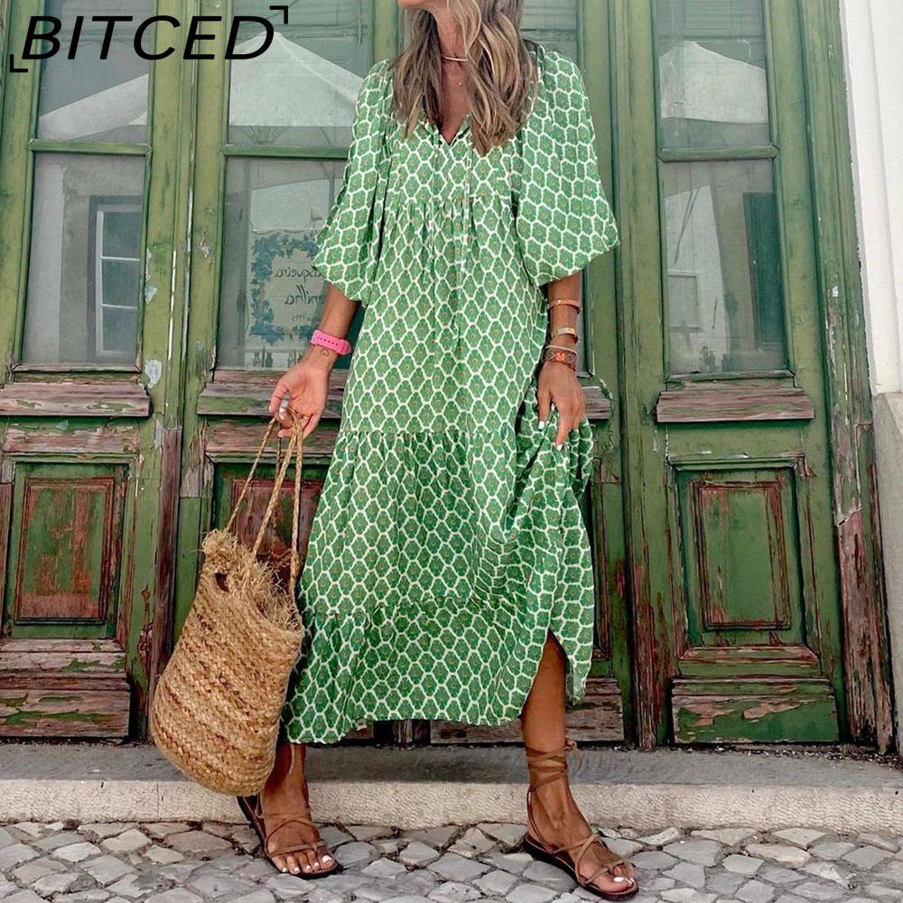 BITCED Women's Summer Printed Maxi Dress Bohemian-Style Dress