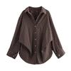 Womens Loose Cotton Blend Striped Turn-Down Collar Batwing Sleeve Shirt Casual Long Top