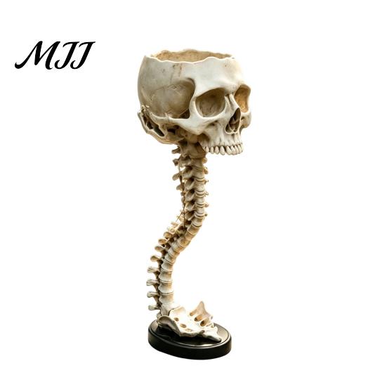 Dark Aesthetic Sculpture Gothic Skull Spine Planter, Resin Skeleton Planter Pot, Horror Halloween Indoor Outdoor Statue Flower Vase, Spooky Home Decor