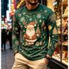 Men Long Sleeve T‑Shirt Halloween Scarecrow Witch Hat Pumpkin Bat Moon Print Crew Neck Horror Party Tops