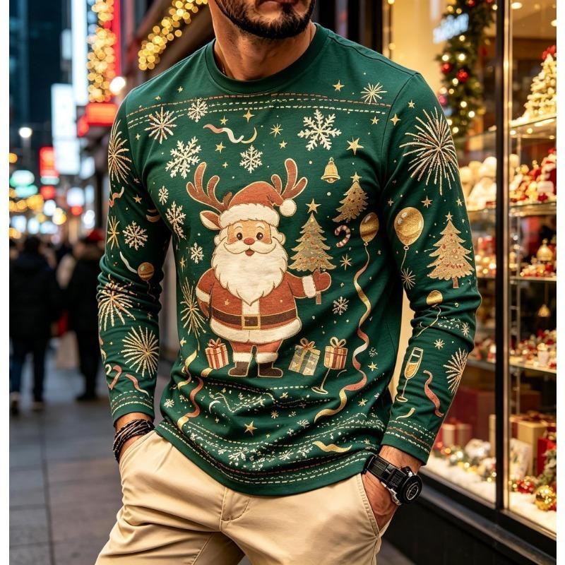 Men Long Sleeve T‑Shirt Halloween Scarecrow Witch Hat Pumpkin Bat Moon Print Crew Neck Horror Party Tops