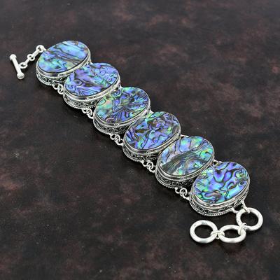 Abalone-Muschel-Armband, echter Edelstein-Schmuck, 925er Sterlingsilber-Armband, handgefertigter Vintage-Schmuck, verstellbares Kettenarmband, Geschenk für Sie