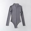 Women's Long Sleeve Body Suit Mock Turtle Neck Half Zip Up Shapewear Sexy Yoga Workout Onesie Bodysuit