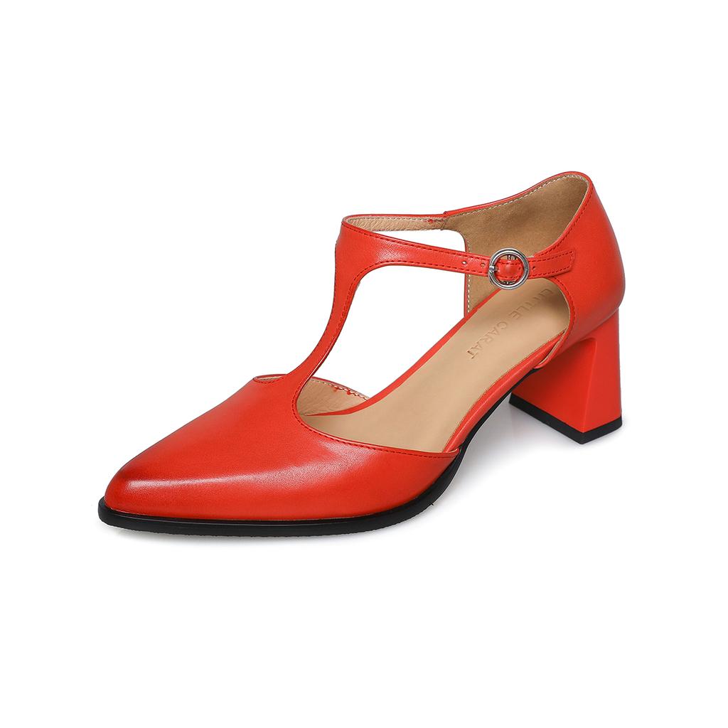 Fashion 2025 Spring New Women's Cow Leather 6.5cm Thin High Heel T-strap Pumps Elegant Ladies Hollow-out Daily Dress Heeled Shoes Woman