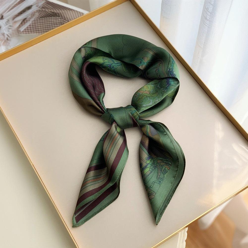 100% mulberry silk silk scarf silk scarf thin 65 square scarf retro green women s spring summer fashion versatile scarf