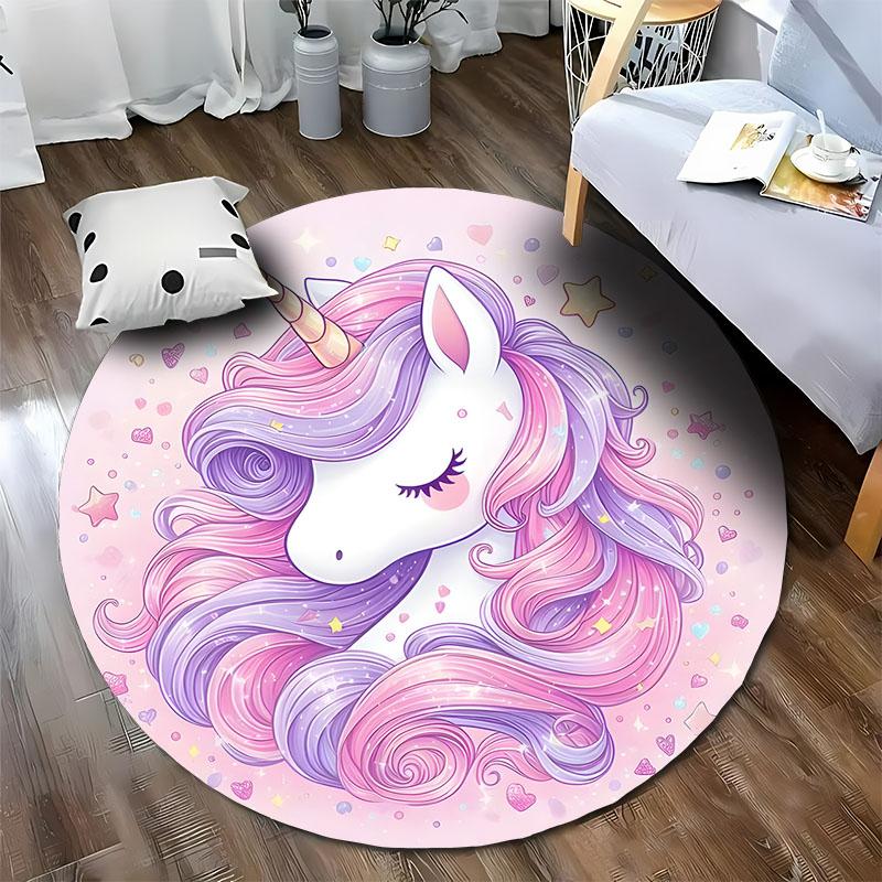 Free Shipping! "Whimsical Unicorn Rug for Children's Playroom Decor" Round Carpet for Home Sofa Bedroom, Gift