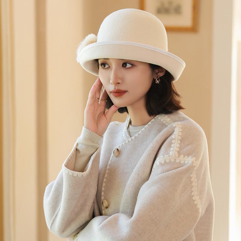 Herbst und Winter neuer Woll-Eimerhut Retro-Beckenhut Muse elegantes Promi-Temperament Geschenkhut