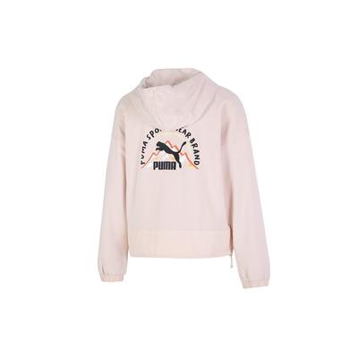 Camping Full-zip Hoodie With Geometric Logo Pattern Women Tops Pink 537429-48
