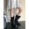 Sheepskin Version~ Retro Belt Buckle Medium Boots Knight Boots Women's Lace-up Locomotive Martin Boots Thick-soled Western Cowboy Boots
