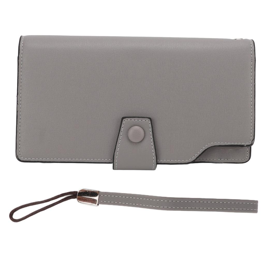 Men Long Wallet PU Leather Multiple Slots Buckle Design Men Purse with Wrist Strap